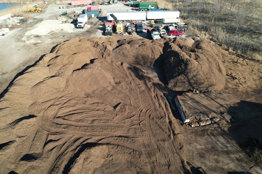 Aerial view of G&D Materials bulk mulch yard Lake County